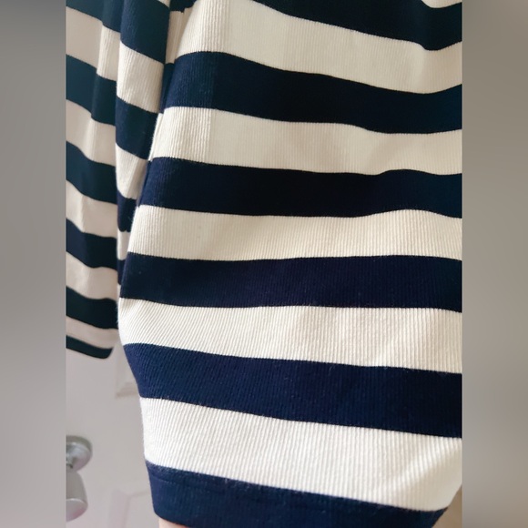 Talbots XL top Delfina stripe navy white long sleeve knit jersey 
V neck button - Picture 8 of 12